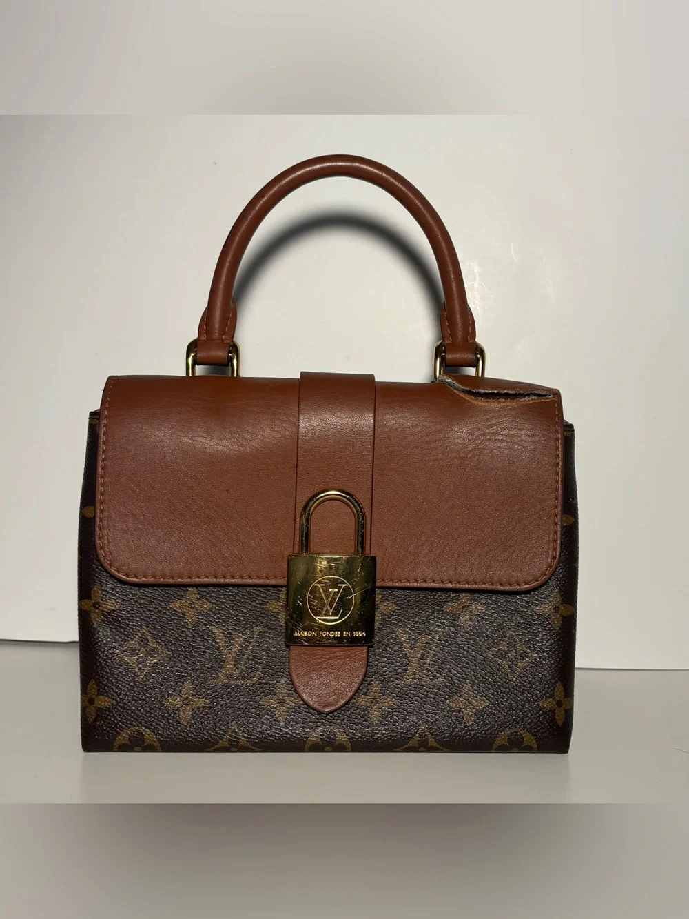 AUTHENTIC Louis Vuitton Brown Monogram Locky BB & Tan Top-Handle Satchel
